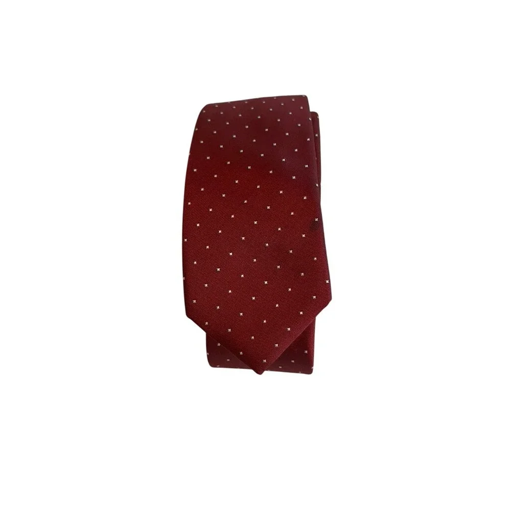 Handmade Burgundy Red Micro Dot Pattern Men's Necktie Polyester‎ Formal Tie